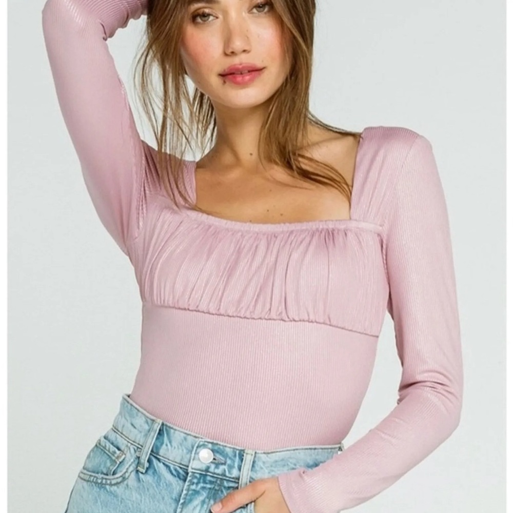 West of Melrose In A Ruche Womens Top Pink Ribbed Long Sleeve Tillys Small